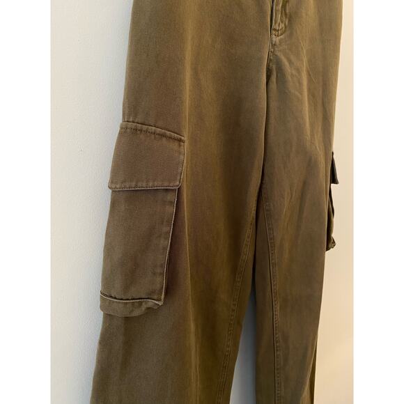 Paris Atelier & Other Stories EU 32 US 2 Green Khaki Wide Leg Cargo Pant Raw Hem - Picture 4 of 8